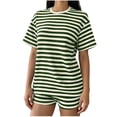 thumbnail image 2 of Costeam Womens Striped Outfit Set Short Sleeve Crew Neck Tee and Shorts Casual Textured Knit Loungewear Loose Fit Summer Matching Set, 2 of 6