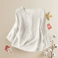 thumbnail image 7 of Womens Tops Long Sleeve Linen Cotton Top With Embroidery Breathable Casual Blouse Cotton And Linen Blend Soft Skin-Friendly Xl Sweaters For Women, 7 of 7