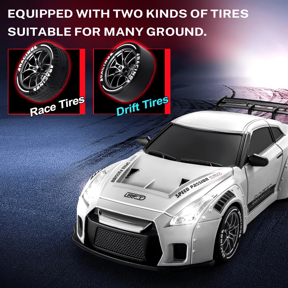 RC Drift Car for Adults, 1/24 Mini Remote Control Car 4WD RC Race Cars with Lights Dual Tires Batteries for Kids Christmas Birthday Gifts