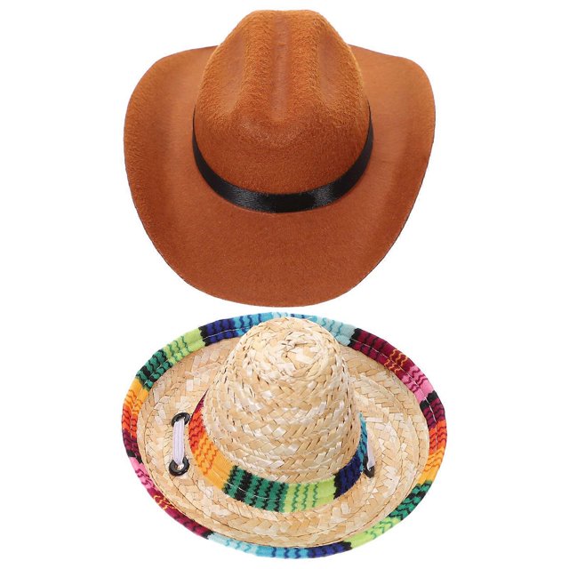 2Pcs Pet Dog Hats Decorative Cat Hats Cowboy Hat Straw Hats Party Headwear