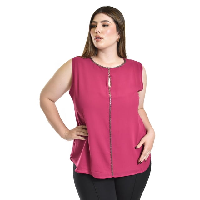 Blusa sin manga con detalle metalico Roman Fashion /Tallas Extras, 8006 (Magenta) fucsia oscuro 42