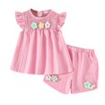 thumbnail image 2 of Girls' Short Sleeve Two Piece Summer Outfit Floral Playwear Set Play Clothing Bow Detail, 2 of 5