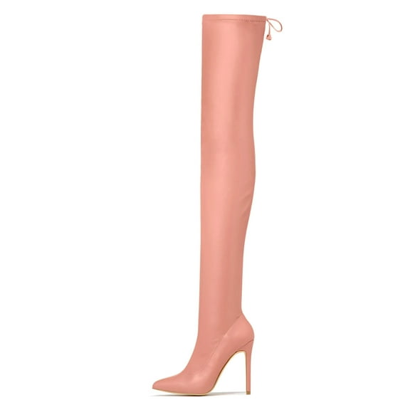 Liliana Rose Nude Pointy Thigh High Over-Knee Boots Stiletto Fashion Dress Boots (7.5)