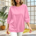 thumbnail image 2 of Fall Shirts for Women 3/4 Sleeve Fashion Plus Size Casual Solid Color Loose Blouse Round Neck Blouses Comfortable Top, 2 of 7