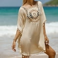 thumbnail image 4 of ZHOGXU Womens Swimsuit Cover Up Solid Color Patchwork Hollow Out Tassel Comfortable Stylish Swimwear For Beach Pool,Beige,One Size, 4 of 9