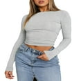thumbnail image 1 of Chemises Décontractées pour Femmes Manches Longues Couleur Unie Col Rond, 1 of 6