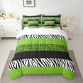 thumbnail image 2 of Manfei Zebra Cheetah Print Bedding Comforter Set 7-Piece, Geometric Stripe King Bedding Sets, Green White Black Aesthetic Bed Sheets for Girls, Ultra Soft Home Decor, 2 of 8