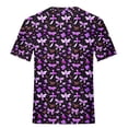 thumbnail image 4 of DondPO Women's T-Shirts Women's Awareness Shirt Purple Ribbon Floral Short Sleeve T Shirts Caring tops Shirts for Women Womens tops Gray L, 4 of 5