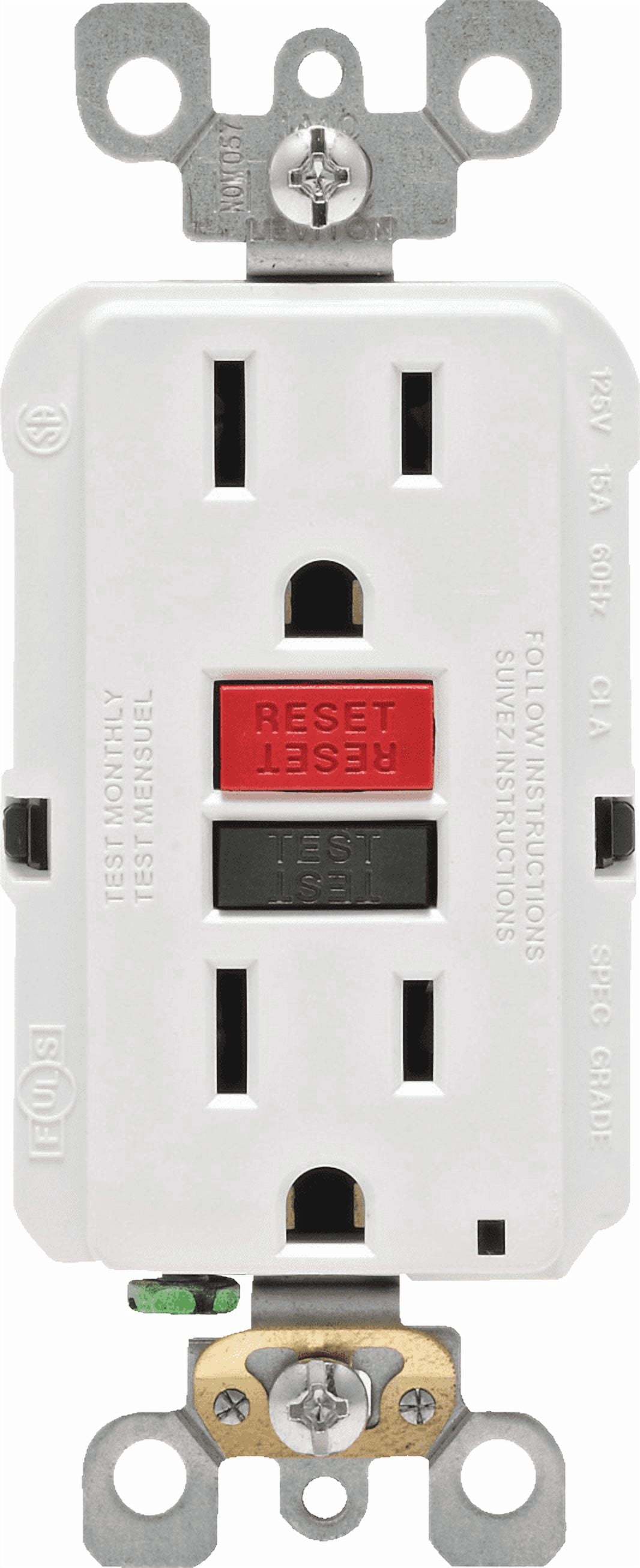 Leviton GFCI Receptacle in White — UL Listed for US Residential Electrical Code Compliance, Drop-in NEC-Standard Wiring