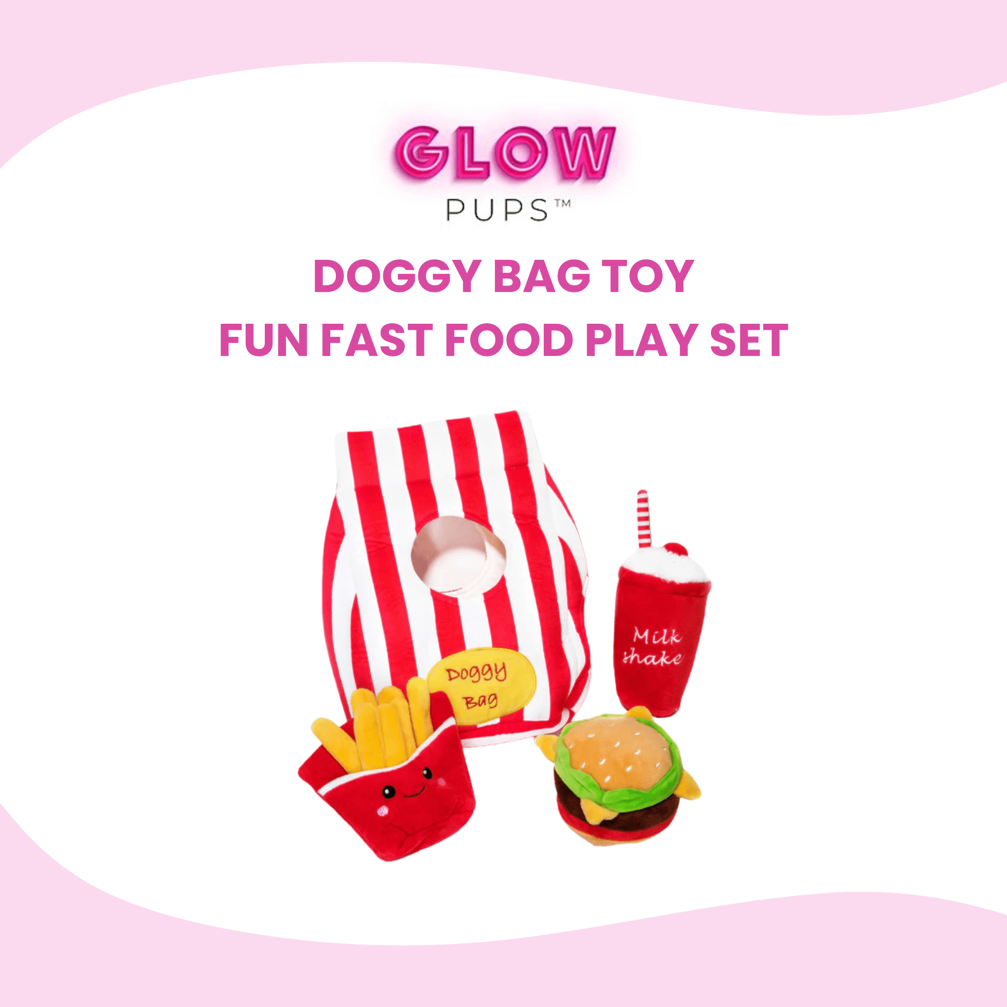 Hamburger Dog Toy Fun Fast Food Playset for Dogs - Glow Pups