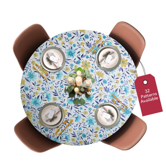 Covers For The Home Deluxe Elastic Edged Flannel Backed Vinyl Fitted Table Cover - Floating Floral Pattern - Large Round - Fits Tables up to 45" - 56" Diameter (ETFFL60)