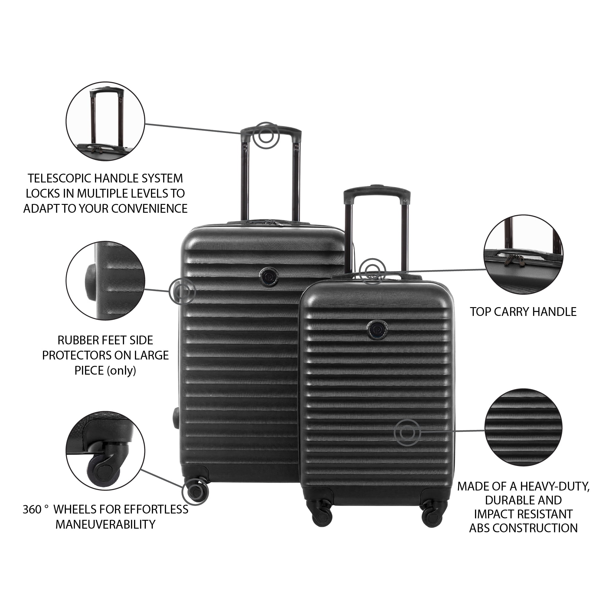 Protege 2-Piece Hardside Spinner Luggage Set with Carry On and Medium Checked Suitcase, Black