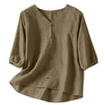 thumbnail image 4 of Womens Tops 3/4 Sleeve Cotton and Linen V Neck Embroidered Casual Loose Top Fashion Shirt, 4 of 6