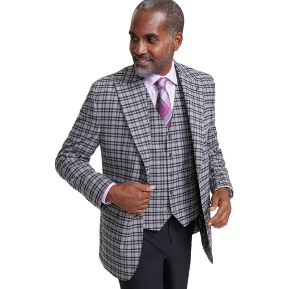 Tayion Mens Classic fit Suit Jacket Blazer 44 L Grey Plaid