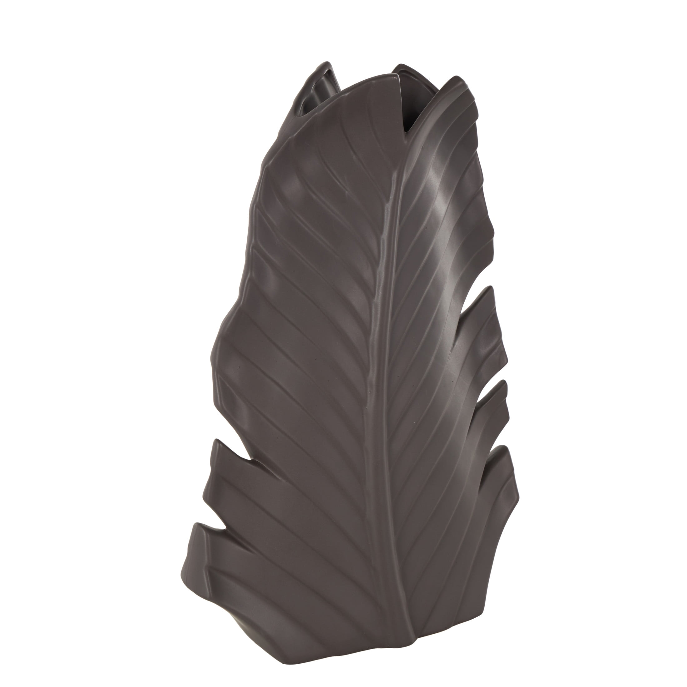 DecMode 17" Palm Tree Curved Leaf Black Ceramic Vase