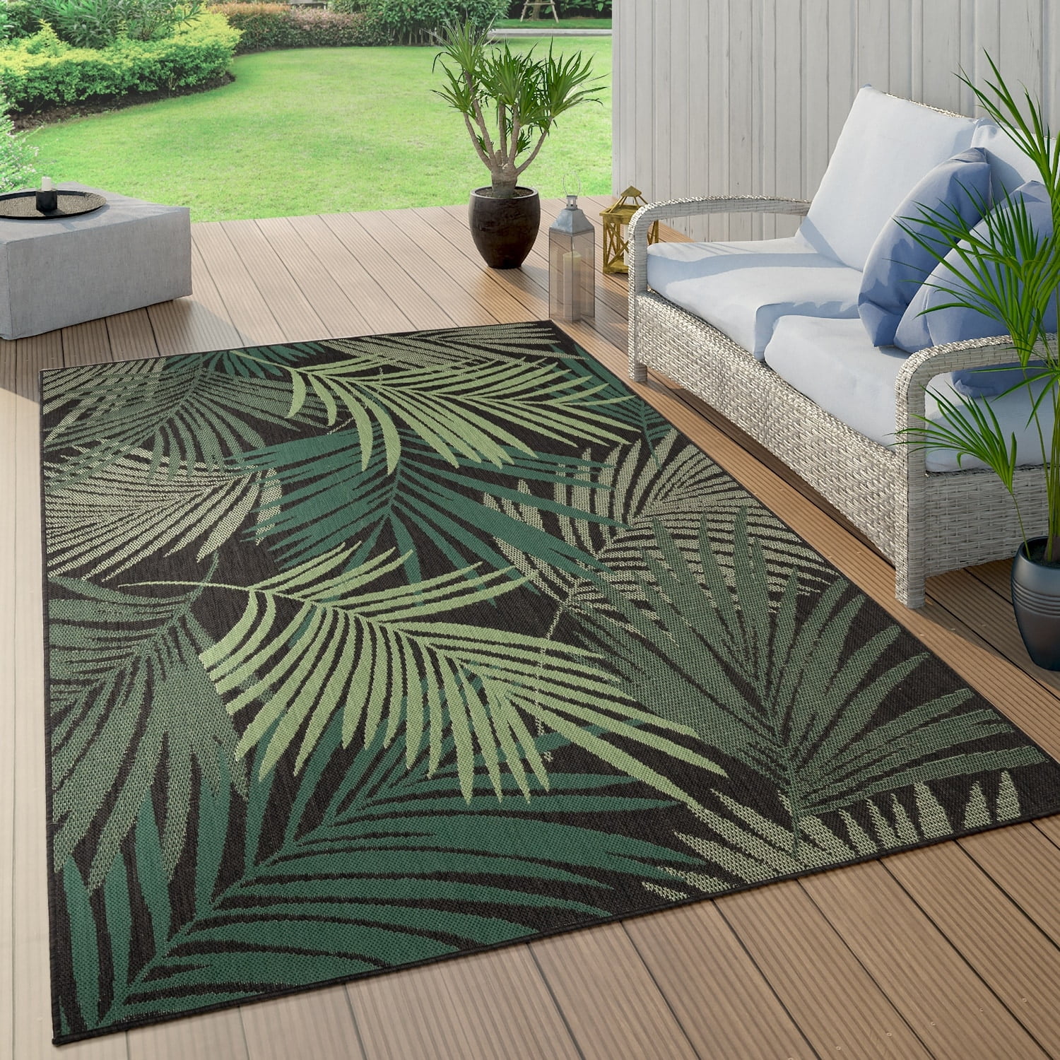 Paco Home Indoor & Outdoor Rug - Jungle Design with Green Palm Trees ...
