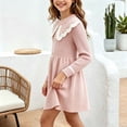 thumbnail image 6 of Fesfesfes Kids Girls Cute Collar A-Line Dress Long Sleeve Solid Color Pleated Bodice Princess Party Outfit for Autumn Winter Ages 1-8 Years, 6 of 7