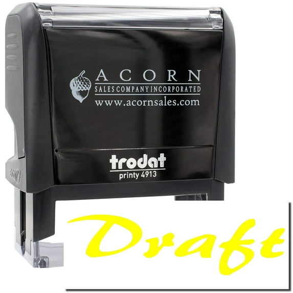Large Self-Inking Cursive Draft Stamp, Trodat Printy 4913, Press and Print Stamping, Impression Size 7/8" x 2-1/4", Up to 10,000 Impressions - Yellow Ink