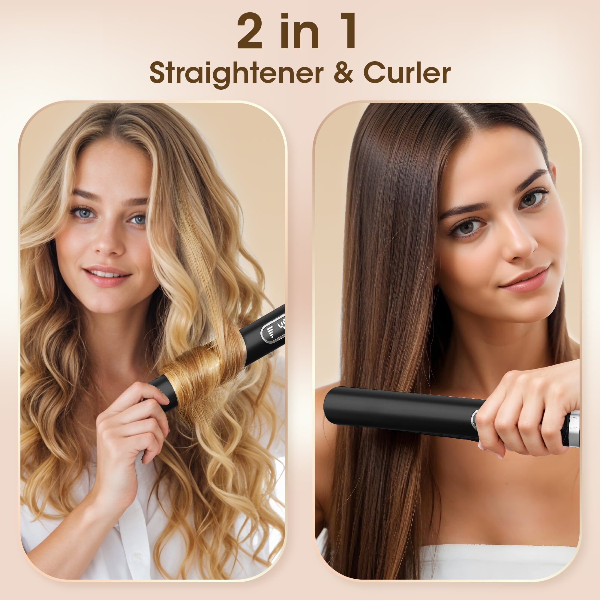 SKIMI Hair Straightener, 1 inch Flat Iron Curling, Curling Iron Ceramic, Dual Voltage, Black