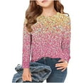 thumbnail image 2 of Girls Tops Long Sleeve Sequin Printed Sweater Children Round Flash Monochrome Long Range Spring Summer Casual Girls Tees Blouses Pink 2-3 Years, 2 of 4