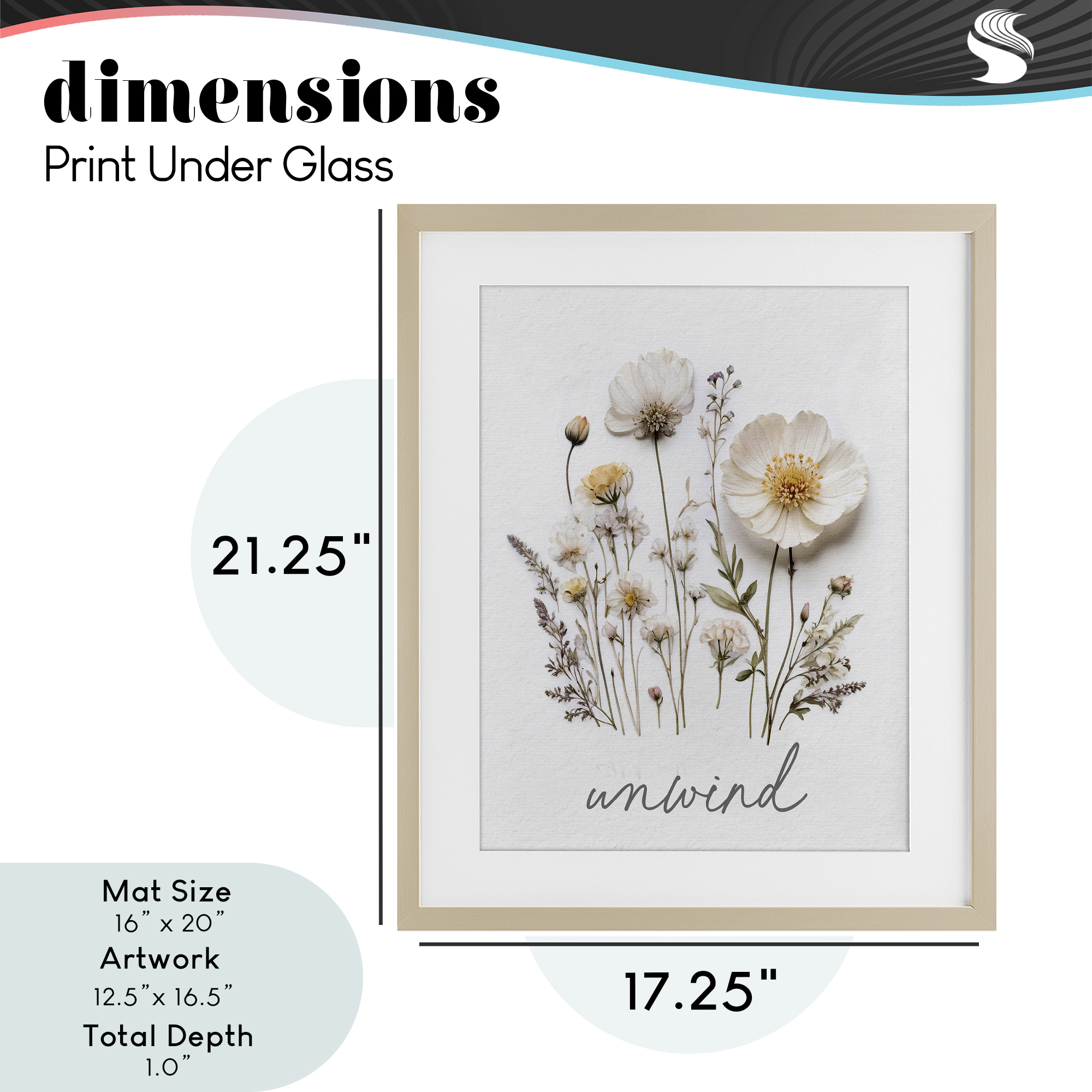 Pressed Flowers Unwind Birch Framed Print Under Glass, design by Lettered and Lined