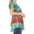 thumbnail image 4 of Sakkas Dina Relaxed Fit Sequin Tie Dye Embroidery Cap Sleeves Blouse / Top - Turquoise - Plus Size, 4 of 5