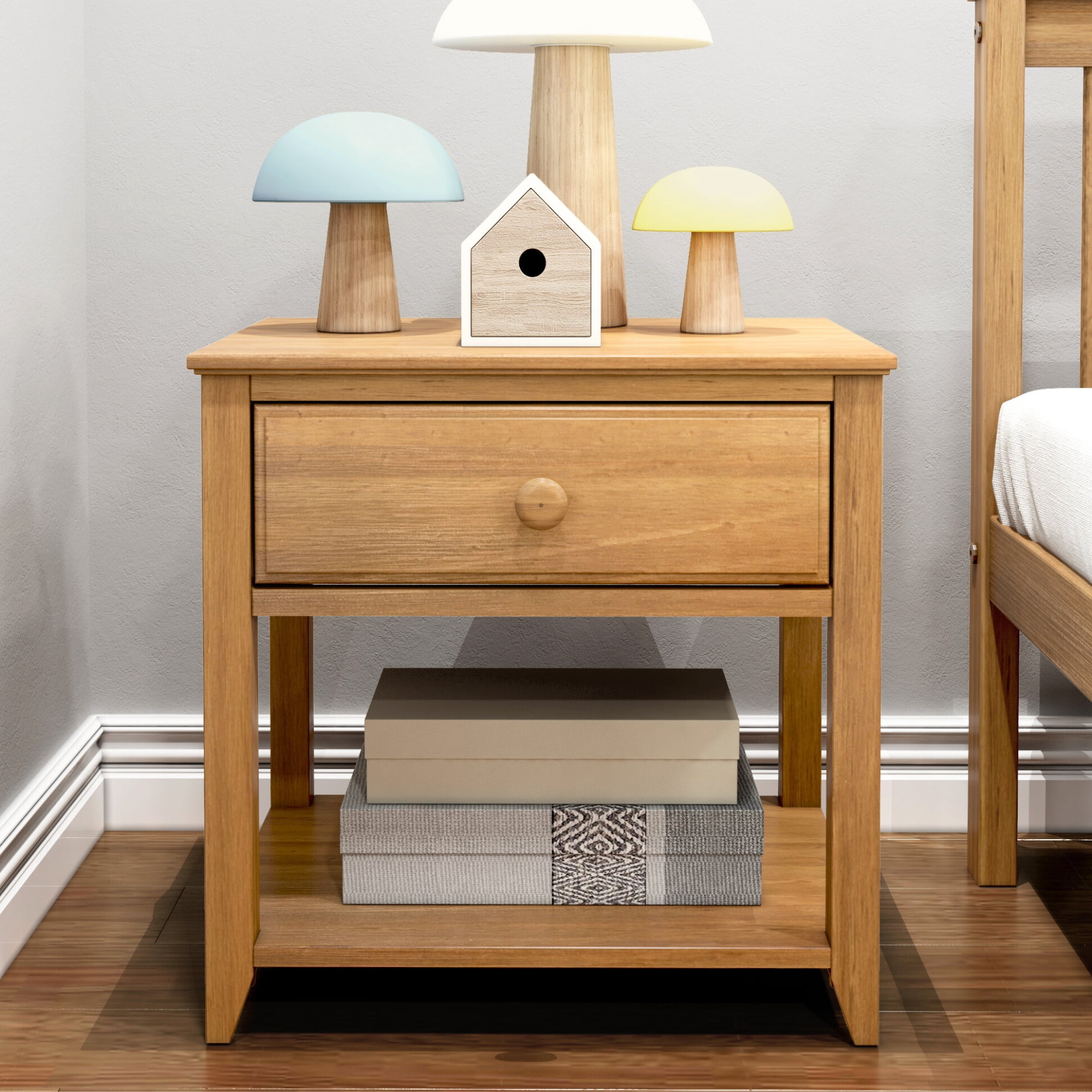 Max & Lily Nightstand with Storage Drawer, Small Solid Wood Bedside, Side Tables for Bedroom