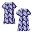 thumbnail image 5 of Salouo blue starry sky Skull flower Print Short Sleeve Sleepshirt for Womens Comfy Nightgown Scoopneck Cute Nightdress Ruffle -Medium, 5 of 7