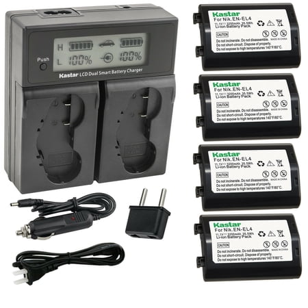 Kastar 4-Pack EN-EL4a Battery 11.1V 3200mAh and AC LCD Dual Fast Charger Compatible with Nikon Camera D2 Nikon Camera D2H Nikon Camera D2Hs Nikon Camera D2X Nikon Camera D2Xs Camera