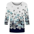 thumbnail image 5 of Blue Women's Short Sleeve T-shirt, Women'S Spring/Summer Round Neck Flower Print Loose Casual 3/4 Sleeve T Shirt,Women's Short sleeve T-shirt M, 5 of 5