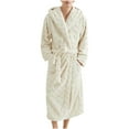 thumbnail image 4 of Htigea Womens Plush Hooded Robe Warm Flannel Shower Bathrobe Soft Comfy Home Loungewear Warm Winter Nightgown Sleepwear Beige,XXL, 4 of 6