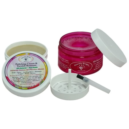 sparkle bright all-natural jewelry cleaner - starter jewelry cleaning kit - 4oz liquid cleaner & 2oz tarnish remover