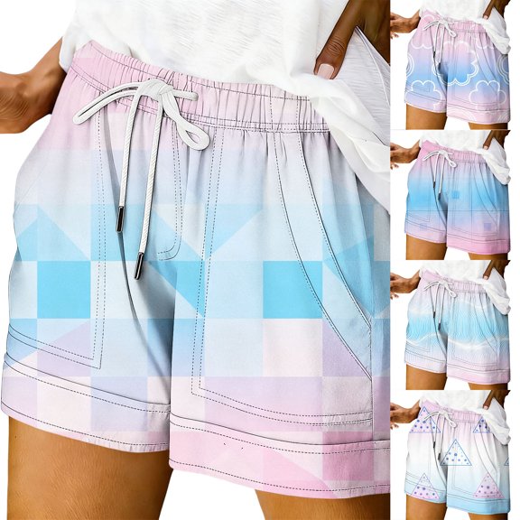 Womens Casual Shorts JIANLAI Plus Size Elastic Waist Drawstring Summer Beach Shorts with Pockets (S-2XL) Pink