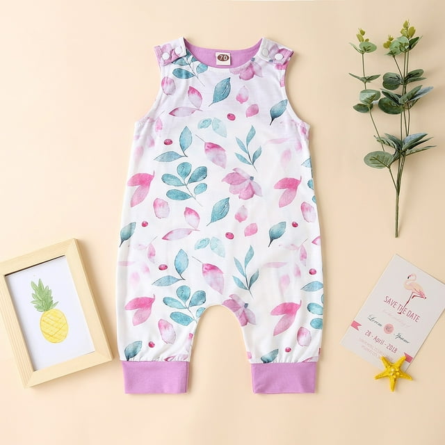 Combinaison Sans Manches à Imprimé Feuille pour Bébé (3-6M, 6-9M, 9-12M, 12-18M)