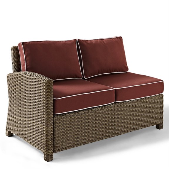 BRADENTON OUTDOOR WICKER SECTIONAL LEFT CORNER LOVESEAT WITH SANGRIA CUSHIONS