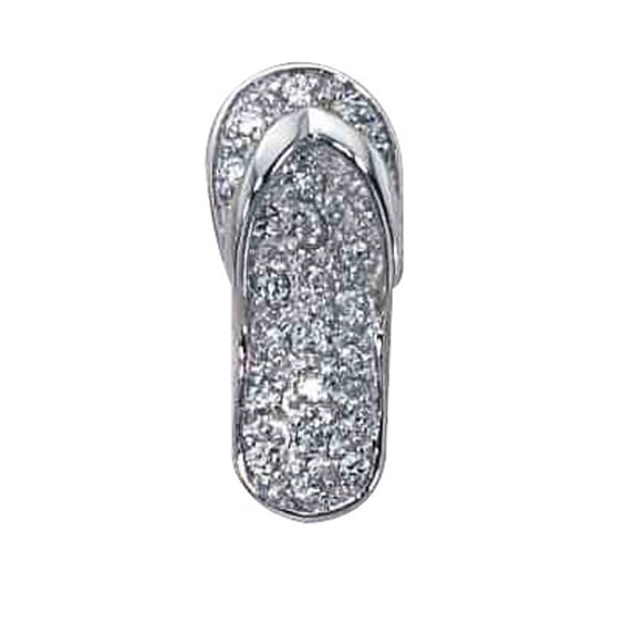 Sterling Silver 16" .8mm Box Chain Pave Cubic Zirconia Flip Flop Sandal Pendant Necklace