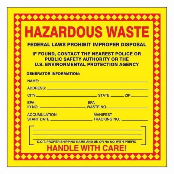 Accuform DOT Handling Label,Waste,6" Label W,PK25 MHZW20PSP