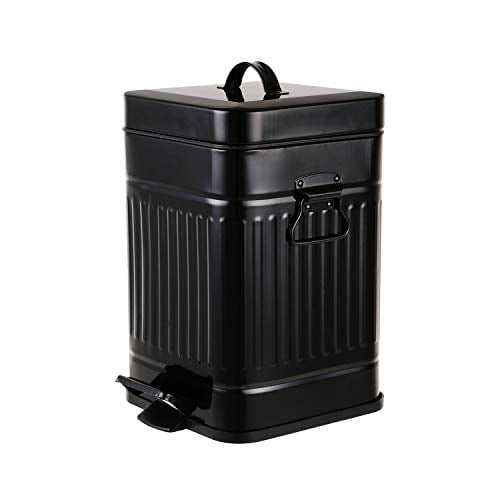 Bathroom Trash Can With Lid Small Black Wastebasket For Home Bedroom Retro Step Garbage Can With Soft Close Vintage Office Trash Can 5 Liter 1 3 Gallon Glossy Black Walmart Com Walmart Com