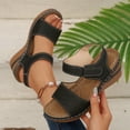 thumbnail image 2 of HomeDM Women's Wedge Sandals Open Toe Ankle Strap Arch Support Summer Walking Beach Sandals, Black Size 7.5, 2 of 9