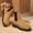 Khaki, variant on Womens Mid-Calf Suede Boots, Round Toe Pull-On Thicken Heels Fall Winter Warm Boots Blue US9