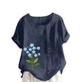 thumbnail image 2 of Pisexur Hauts d'Été pour Femmes, Hauts pour Femmes Tendance, Hauts Grande Taille pour Femmes, Haut Décontracté à Manches Courtes Col Rond Ample Couleur Unie Multicolore, 2TG, 2 of 2
