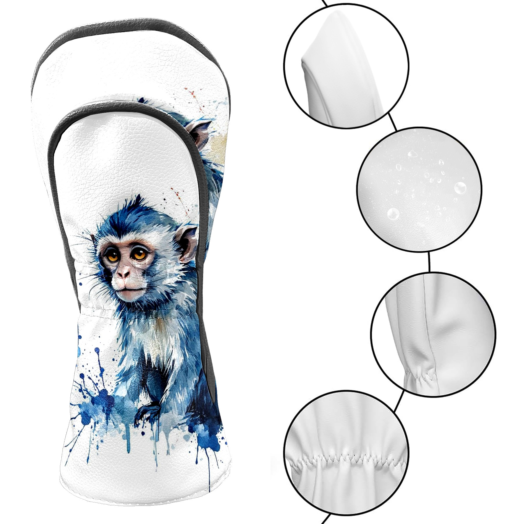 Golf Club Covers, Blue Monkey Premium PU Leather Driver Hybrid Putter Head Covers with Velvet Lining, Waterproof Golf Gifts for Men Women