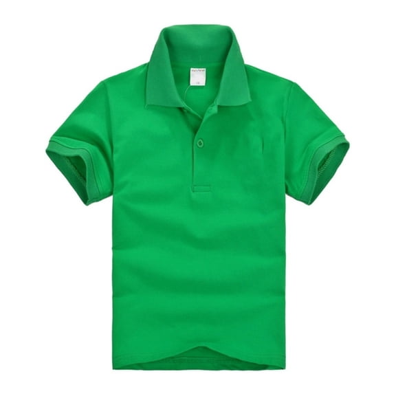 Polo Shirts for Children Short Sleeve Collared Shirt Loose Fit 2 Buttons Golf Tshirts for Unisex Casual Versatile Summer Top Green 140