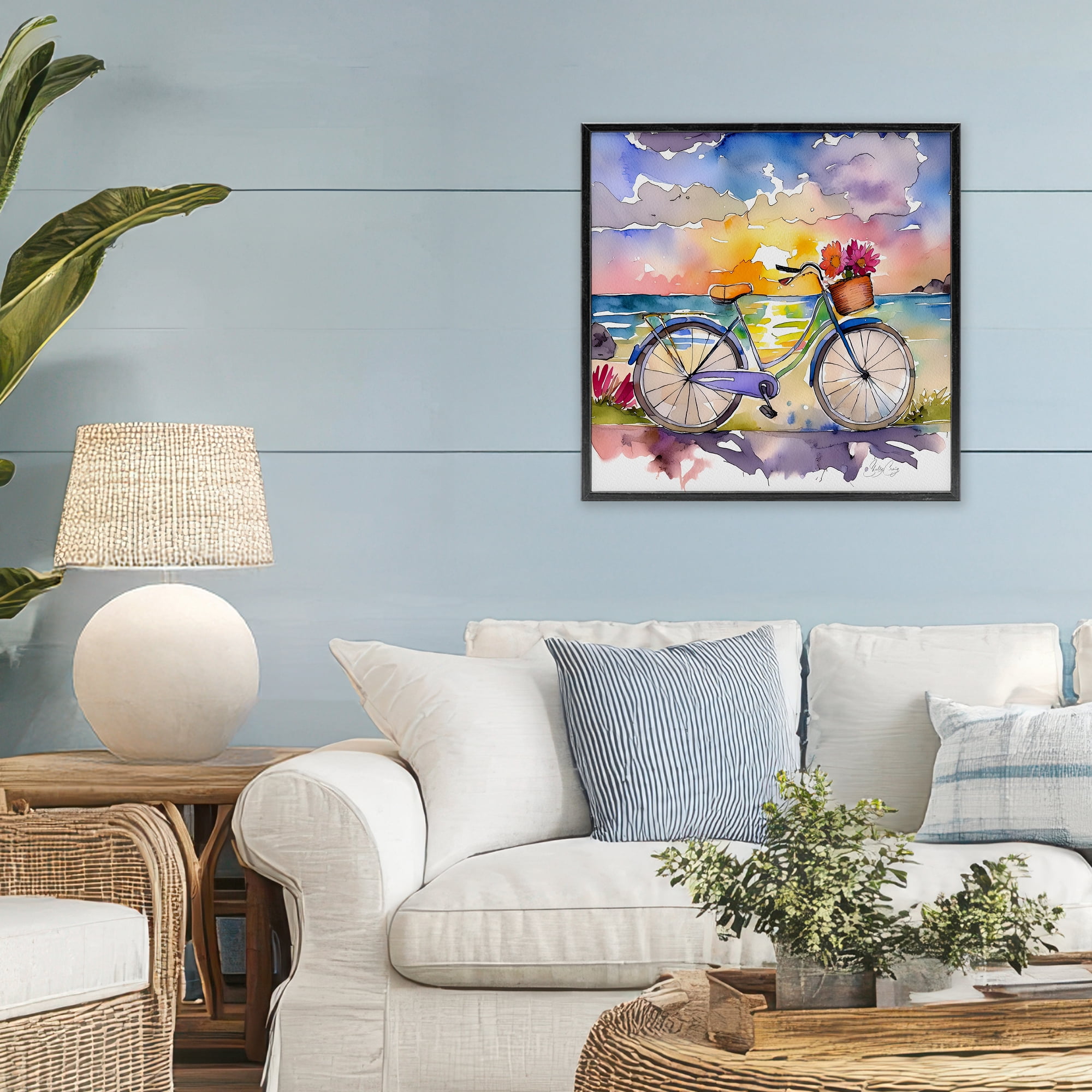 Stupell Industries Bicycle By The Seaside Black Framed Giclee Art, design by Shelly Craig