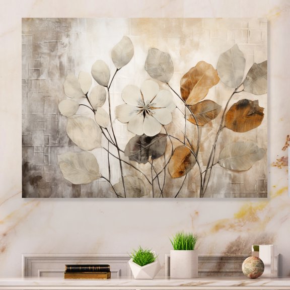 Designart "Beige Botanical Expressions III" Abstract Botanicals Metal Wall Art