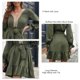 thumbnail image 5 of Vestido corto de corte A para mujer, vestido fluido de encaje con cuello en V, cintura alta, mangas largas, dobladillo con volantes, otoño e invierno, 5 of 8
