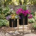 thumbnail image 4 of Decorative Flower Pots with Metal Stand for Home Decor - Modern Planters for Hallway, Entryway, and Living Room Decor - Indoor and Outdoor Pots for Plants Styling - Set of 2, 23", 19", Black & Gold, 4 of 16