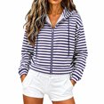 thumbnail image 2 of MaFYtyTPR Women's Striped Cropped Jackets Zip Up Hoodie Long Sleeve Casual Sweatshirt with Pockets Fashion Fall Short Coats Blue XXL, 2 of 6
