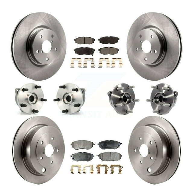 Transit Auto Front Rear Hub Bearings Assembly Disc Brake Rotors and Semi-Metallic Pads Kit (10Pc) for Car 2006-2007 Subaru B9 Tribeca - Left Right Side (Driver Passenger) KBB-125243