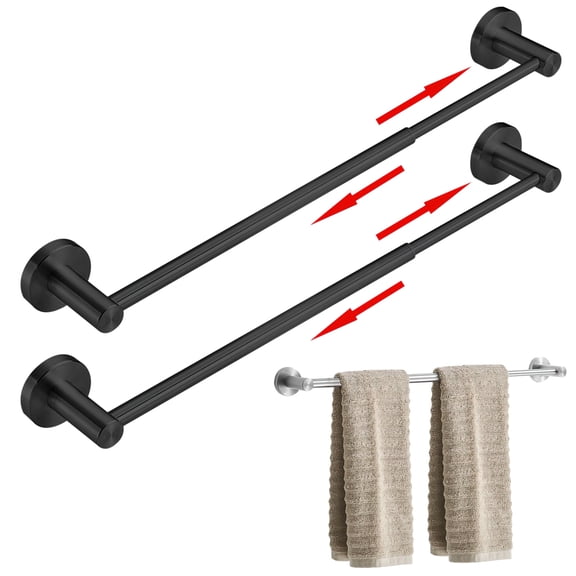 VEGCOO 2-Pack Retractable Towel Rack, 14.5"-24.8" Adjustable Stainless Steel Towel Bar, Heavy Duty Wall Mounted Towel Holder for Bathroom, Kitchen, RV & Cabinet (Matte Black)